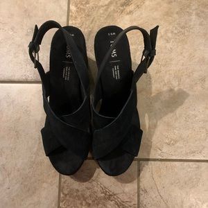 Black Toms wedge sandals, never worn